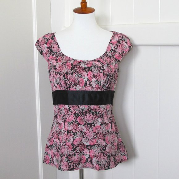 3/$15 LOFT | Spring Pink and Black Blouse - Picture 1 of 7